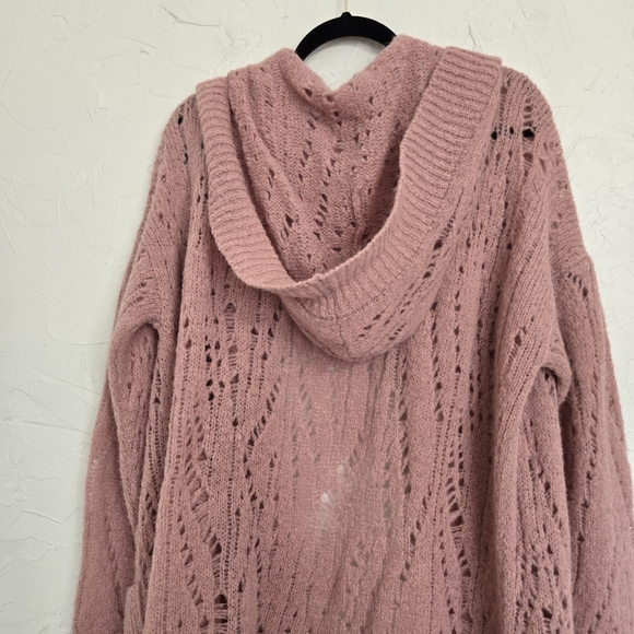 Free People Alpaca Hooded Dusty Pink Open Sweater, S - Picture 8 of 11